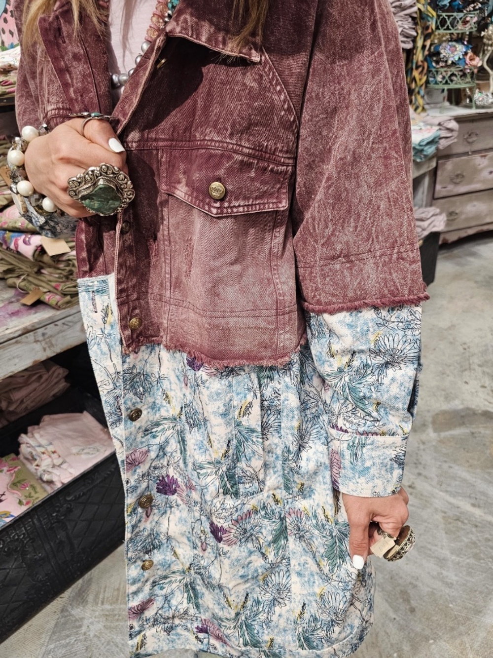 A Rare Bird Mineral Wash Floral Print Button Down Jacket Shacket - Picture 4 of 5